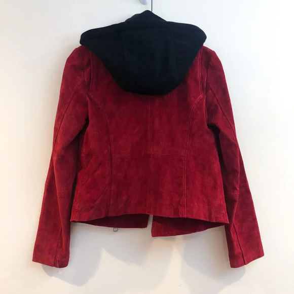 7 For All Mankind Red Leather Bold Western Detachable Hooded Moto Zip Jacket NWT - Picture 10 of 11